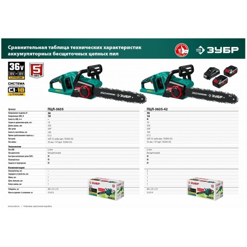 Пила цепная электрическая Зубр ПЦЛ-3635-42 7