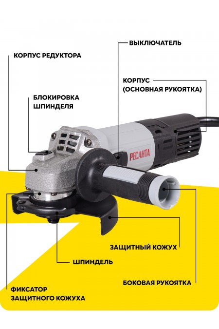 Шлифмашина угловая Ресанта УШМ-125/1100 ПП (75/12/15) 8