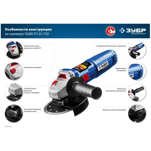 Шлифмашина угловая Зубр Профессионал УШМ-П115-750 9