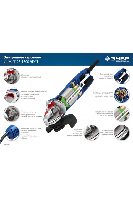 Шлифмашина угловая ЗУБР УШМ-П125-1500 ЭПСТ 4