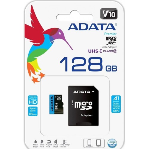 Карта памяти ADATA MicroSDHC Class10 UHS-I A1 128GB + SD адаптер (AUSDX128GUICL10A1-RA1) 9