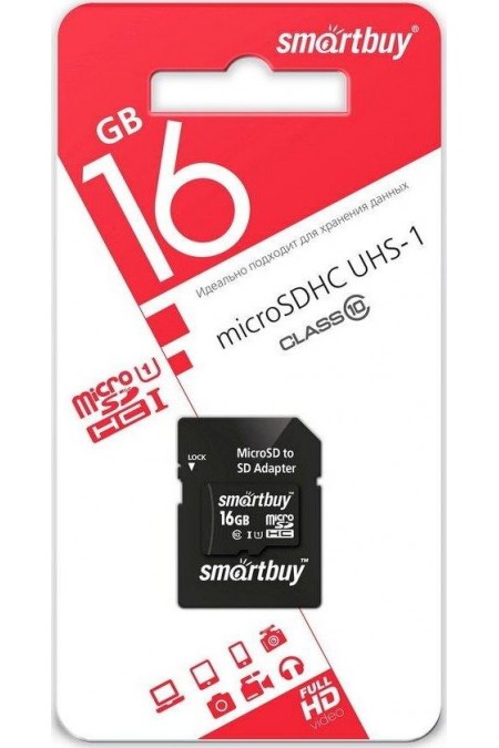 Флешка SMARTBUY MicroSDHC Class10 LE 16GB (SB16GBSDCL10-01LE) + SD адаптер 10