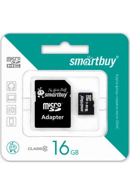 Флешка SMARTBUY MicroSDHC Class10 LE 16GB (SB16GBSDCL10-01LE) + SD адаптер 8