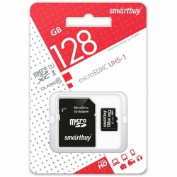 Флешка SMARTBUY MicroSDXC Class10 UHS-I U1 (SB128GBSDCL10-01) 128GB + SD адаптер (черный)