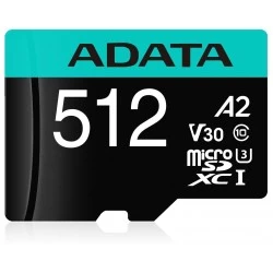 Карта памяти ADATA AUSDX512GUI3V30SA2-RA1 Premier Pro 512GB + SD адаптер (черный/бирюзовый)