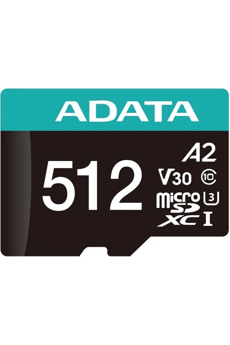 Карта памяти ADATA AUSDX512GUI3V30SA2-RA1 Premier Pro 512GB + SD адаптер (черный/бирюзовый) 1