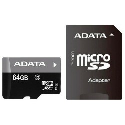 Карта памяти ADATA Premier microSDXC UHS-I U1 V10 A1 Class10 64GB + SD адаптер (AUSDX64GUICL10A1-RA1) (черный)