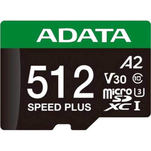 Карта памяти ADATA microSD Class 10 UHS-I U3 V30 A2 512GB + (SD адаптер) (UD512GUI3V30A2SP-RA1) 