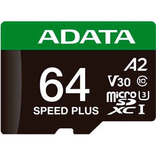 Карта памяти ADATA microSDXC Class 10 UHS-I U3 V30 A2 64GB + (SD адаптер) (UD64GUI3V30A2SP-RA1) 
