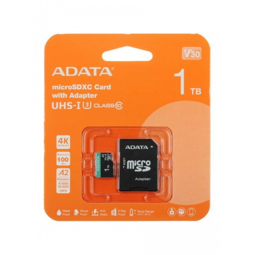 Карта памяти ADATA microSDXC Class 10 UHS-I U3 V30S A2 1TB + (SD адаптер) (AUSDX1TUI3V30SA2-RA1) 