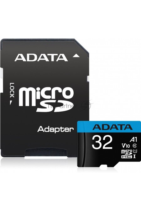 Карта памяти ADATA Premier microSDHC UHS-I U1 V10 A1 Class10 32GB + SD адаптер (AUSDH32GUICL10A1-RA1) (черный) 