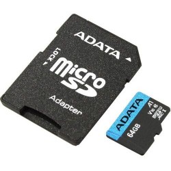 Карта памяти ADATA Premier microSDXC UHS-I U1 V10 A1 Class10 64GB + SD адаптер (AUSDX64GUICL10A1-RA1) (черный)