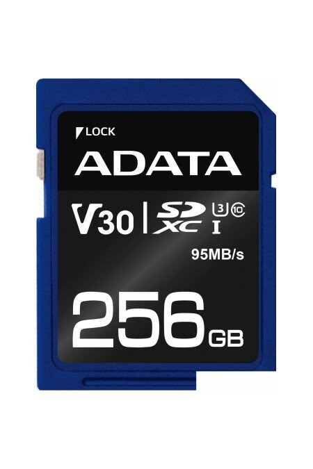 Карта памяти ADATA Premier Pro SDXC Class 10 UHS-I U3 V30S 256GB (ASDX256GUI3V30S-R) 