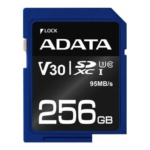 Карта памяти ADATA Premier Pro SDXC Class 10 UHS-I U3 V30S 256GB (ASDX256GUI3V30S-R) 