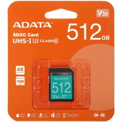 Карта памяти ADATA SDXC Class 10 UHS-I U3 V30S 100/85 MB/s (ASDX512GUI3V30S-R) 512GB (черный)