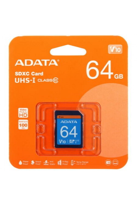 Карта памяти ADATA SDXC Class10 64GB (ASDX64GUICL10-R) 