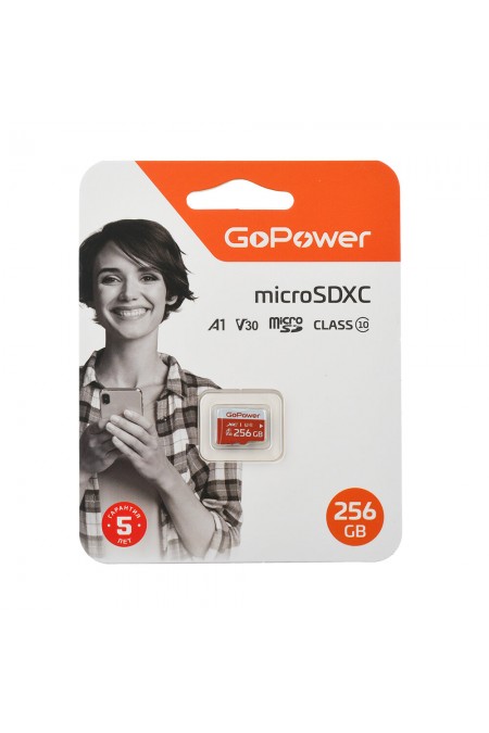 Карта памяти GoPower microSD Class10 UHS-I (U3) V30 256GB без адаптера (черный) 2