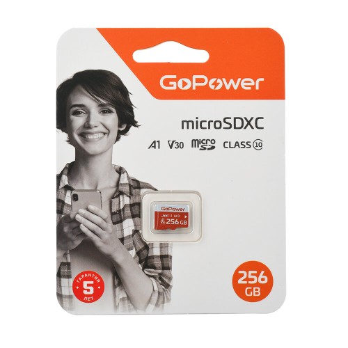 Карта памяти GoPower microSD Class10 UHS-I (U3) V30 256GB без адаптера (черный) 2