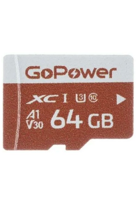 Карта памяти GoPower microSD Class10 UHS-I (U3) V30 64GB (белый/оранжевый) 