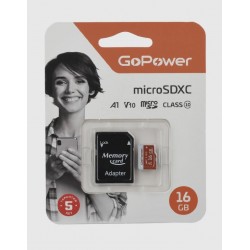 Карта памяти GoPower microSD Class10 V10 16GB +SD адаптер