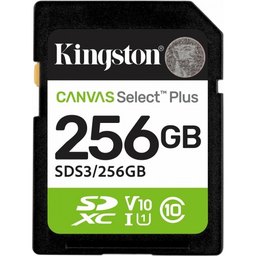 Карта памяти Kingston Canvas Select Plus 150 МБ/с Class 10 UHS-I U3 SDS3/256GB (черный) 