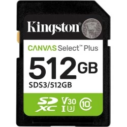 Карта памяти Kingston Canvas Select Plus 150 МБ/с Class 10 UHS-I U3 SDS3/512GB (черный)