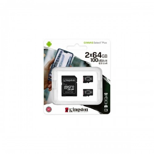 Карта памяти Kingston micro SDHC Canvas Plus 100R A1 C10 Two Pack + Single ADP SDCS2/64GB-2P1A 64GB (черный) 2