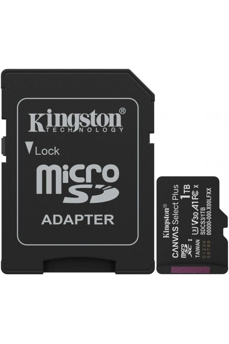 Карта памяти Kingston microSDXC Canvas Select Plus V30 A1 SDCS3/1TB + SD адаптер (черный) 