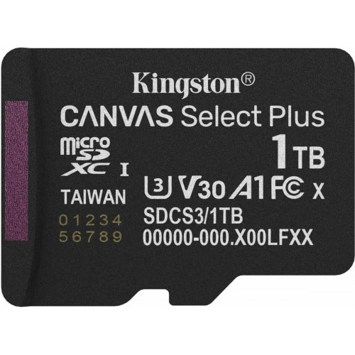Карта памяти Kingston microSDXC Canvas Select Plus V30 A1 SDCS3/1TBSP (черный) 