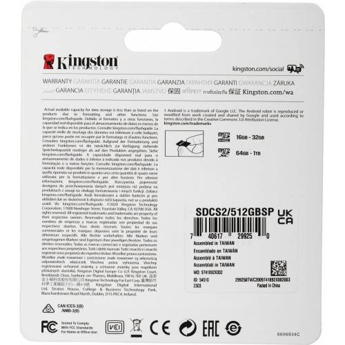 Карта памяти Kingston SDCS2 512GB (SDCS2/512GBSP) (черный) 3