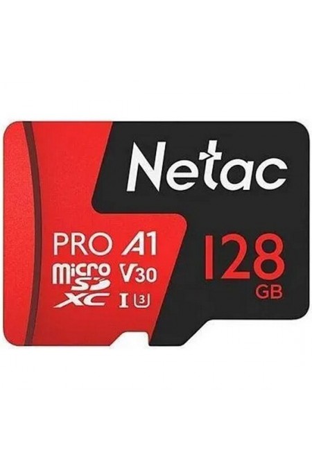 Карта памяти Netac MicroSD P500 Extreme Pro 128GB + SD адаптер (NT02P500PRO-128G-R) (черный/красный) 