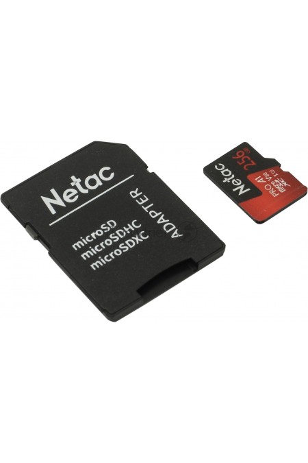 Карта памяти Netac MicroSD P500 Extreme Pro 256GB + SD адаптер (NT02P500PRO-256G-R) (черный/красный) 