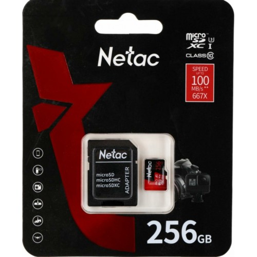 Карта памяти Netac MicroSD P500 Extreme Pro 256GB + SD адаптер (NT02P500PRO-256G-R) (черный/красный) 9