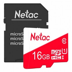 Карта памяти Netac microSDHC P500 Eco (NT02P500ECO-016G-R) 16GB + CD адаптер (черный/белый/красный)