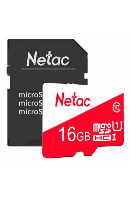Карта памяти Netac microSDHC P500 Eco (NT02P500ECO-016G-R) 16GB + CD адаптер (черный/белый/красный) 