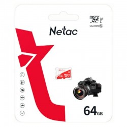 Карта памяти Netac MicroSDXC P500 ECO (NT02P500ECO-064G-R) 64GB + SD адаптер (белый/красный)