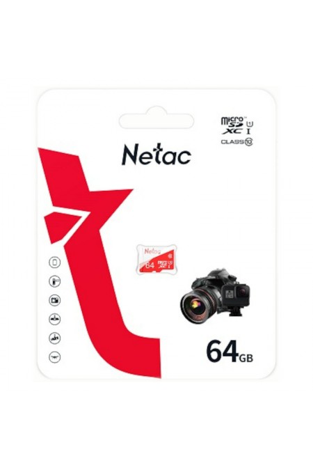 Карта памяти Netac MicroSDXC P500 ECO (NT02P500ECO-064G-R) 64GB + SD адаптер (белый/красный) 1