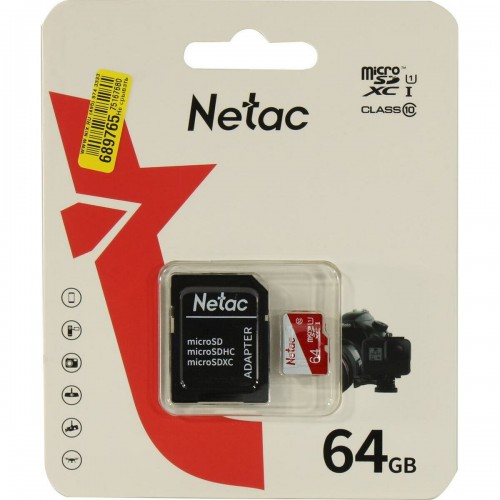 Карта памяти Netac MicroSDXC P500 ECO (NT02P500ECO-064G-R) 64GB + SD адаптер (белый/красный) 1