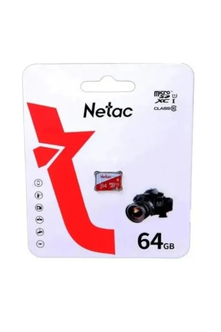 Карта памяти Netac MicroSDXC P500 ECO (NT02P500ECO-064G-S) 64GB (белый/красный) 