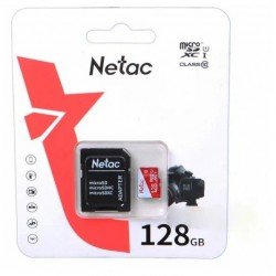 Карта памяти Netac MicroSDXC P500 ECO U1 C10 128GB + SD адаптер (белый/красный)