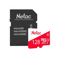Карта памяти Netac MicroSDXC P500 ECO U1 C10 128GB + SD адаптер (белый/красный)