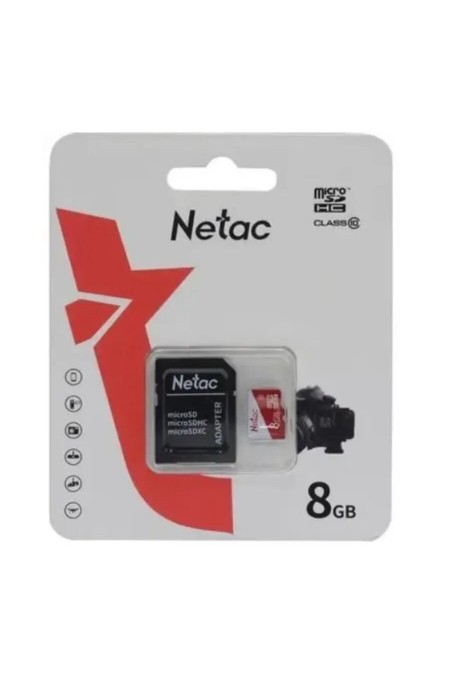 Карта памяти Netac NT02P500ECO-008G-R +SD адаптер (черный) 