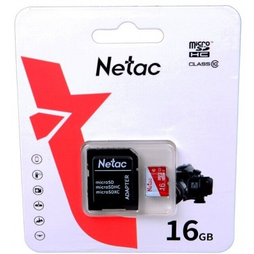 Карта памяти Netac microSDHC P500 Eco (NT02P500ECO-016G-R) 16GB + CD адаптер (черный/белый/красный) 