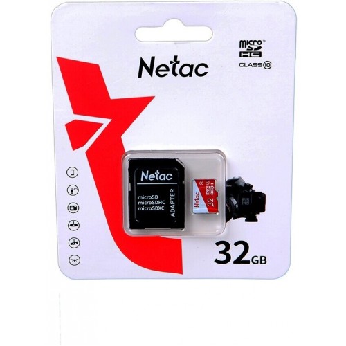 Карта памяти Netac P500 ECO microSDHC UHS-I U1 90 МБ/с Class 10 + SD адаптер (NT02P500ECO-032G-R) (белый/красный) 