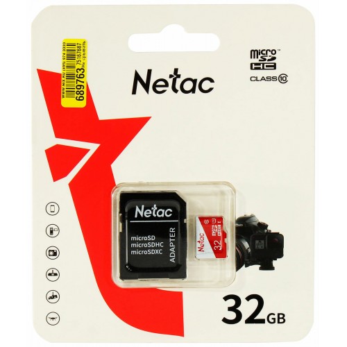 Карта памяти Netac P500 ECO microSDHC UHS-I U1 90 МБ/с Class 10 + SD адаптер (NT02P500ECO-032G-R) (белый/красный) 1