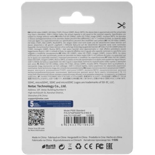 Карта памяти Netac P500 MicroSDHC Class 10 UHS-I 80MB/s 16GB (NT02P500STN-016G-S) (черный) 6