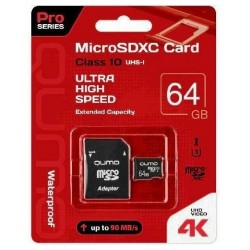 Карта памяти QUMO MicroSDXC 90/45 МБ/с UHS-I U3 Pro seria 3.0 64GB + (SD адаптер) (QM64GMICSDXC10U3)