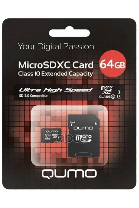 Карта памяти QUMO MicroSDXC 90/45 МБ/с UHS-I U3 Pro seria 3.0 64GB + (SD адаптер) (QM64GMICSDXC10U3) 2