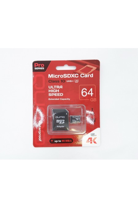 Карта памяти QUMO MicroSDXC 90/45 МБ/с UHS-I U3 Pro seria 3.0 64GB + (SD адаптер) (QM64GMICSDXC10U3) 4