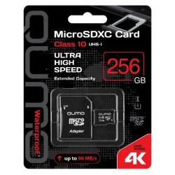 Карта памяти QUMO MicroSDXC 90/70 МБ/с UHS-I U3 Pro seria 3.0 256GB+ SD адаптер (QM256GMICSDXC10U3) (черный)